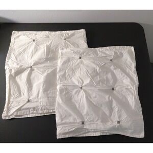 2 INK + IVY Pillowcases KING White Tufted with Silver Details Quiet Luxury‎ Chic